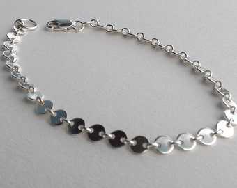 Sterling Silver Sequin Bracelet,Dainty Sterling Silver Chain Bracelet,Solid Sterling Silver Bracelet,Simple Silver Bracelet,Layer Bracelet