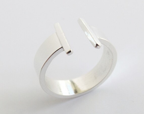 Double Bar Ring, Bar Ring, Two Bars Ring, Parallel Bar Ring, Sterling Silver Ring, Open Bar Ring, Modern, Minimalist Ring, Thick Bar Ring