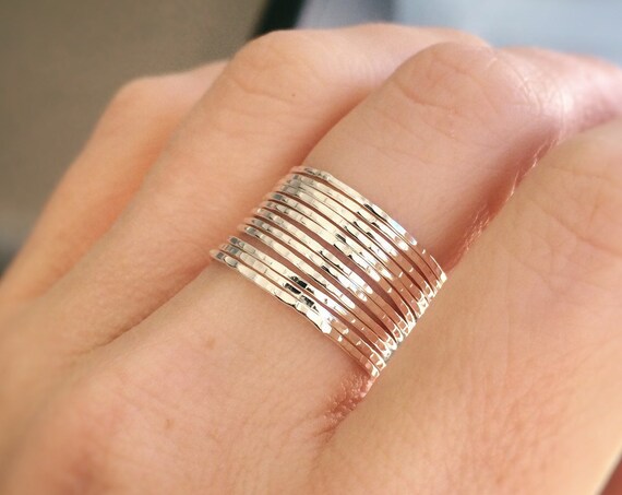 12 Super Skinny Stacking Rings Set,Notched Textured Ring Set,Ring Set,Textured Rings,Boho Stacking Rings,Minimalist,Modern,Skinny Ring,Gift