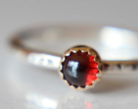 Garnet Ring, Natural Red Garnet Ring, Textured Garnet Ring, Handmade Ring, Thick Ring, Silver and Gold Ring, Gemstone Ring, January, Gift