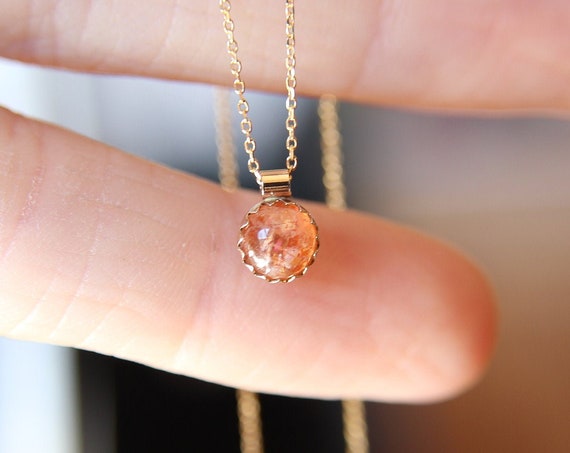 Sunstone Necklace, Tiny Necklace, Delicate Necklace, Stone Pendant, Speckled Sunstone Pendant Necklace, Boho Necklace, Gold Necklace, Gift