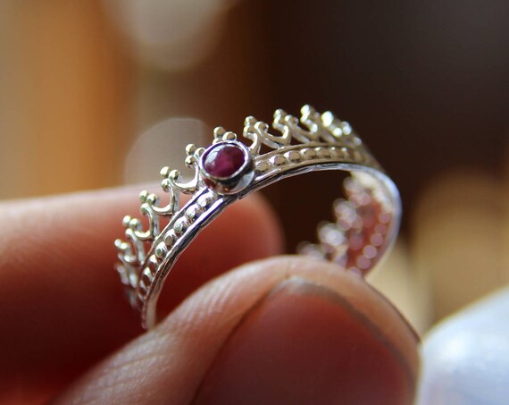 Ruby Crown Ring, Wedding Band, Engagement Ring, Princess Ring, Promise Ring, Simple Gift, Ruby Crown Ring, Ruby Birthstone, Genuine, Gift