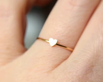 Skinny Solid Gold Heart Stacking Ring,Personalized Rings,Minimalist Rings,Heart Rings,Slim Stacking Rings,Gold Ring, Rings,Couples Rings