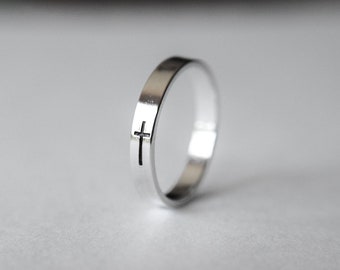 Bague croix en argent sterling, bague croix latérale, cadeau de Pâques, bague croix, bague chrétienne, bague de baptême, bague foi, bague croix en argent, cadeau foi