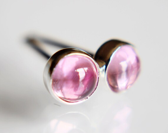 Pink Sapphire Earrings, Gemstone Earrings, Sterling Earrings, Post Earrings, Pink Post Earrings, Small Earrings, Minimalist Earrings, Gift