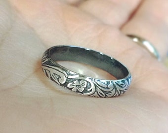 Floral Ring, Floral Band, Vintage Floral Ring, Antique Silver Ring, Simple Wedding Band, Floral Jewelry, Stacking Ring, Thick Floral Ring