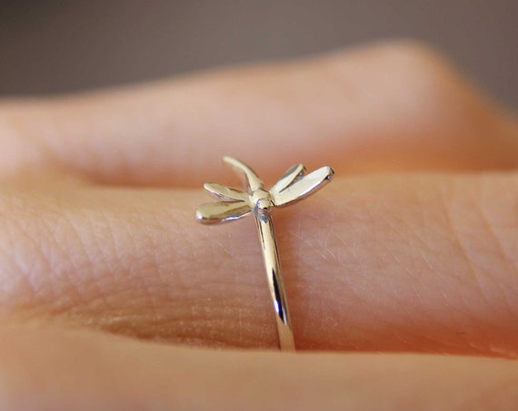 Dragonfly Ring, Sterling Silver Dragonfly Ring, Dragonfly Stacking Ring, Dragonfly Jewelry, Minimalist Insect Ring, Insect Jewelry, Gift