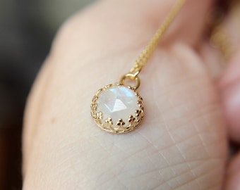 Gold Moonstone Necklace, Rainbow Moonstone Necklace, Simple Moonstone Pendant, Natural Gemstone, Moonstone Jewelry, Rose Cut Moonstone