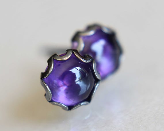 Amethyst Earrings, Stud Earrings, Oxidized Silver Earrings, Unique Amethyst Earrings, Gemstone Earrings, 5mm Amethyst Earrings, Feburary