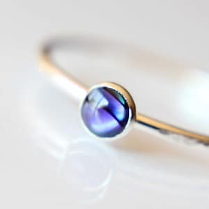 Abalone Shell Ring, Sterling Silver Abalone Shell Ring, Sterling Silver Ring, Textured Stacking Ring, Gemstone Ring, Boho Style Ring, Gift image 1