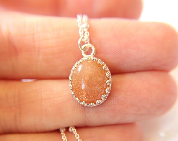 Sunstone Necklace, Victorian Necklace, Necklace, Stone Pendant, Speckled Sunstone Pendant Necklace, Boho Necklace, Layer Necklace, Gift