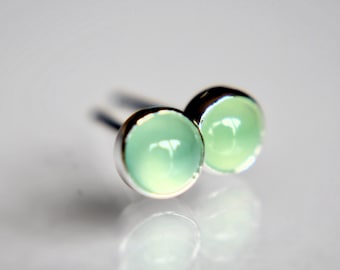 Chrysoprase Earrings, Gemstone Earrings, Sterling Earrings, Post Earrings, Green Post Earrings, Small Earrings, Minimalist Earrings, Gift