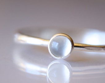Moonstone Ring Minimalist June Birthstone Ring Stackable Moonstone Sterling Silver Birthstone Ring Adjustable June Birthday Gift