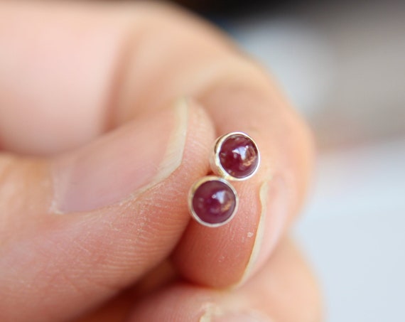 Ruby Earrings, Gemstone Earrings, Sterling Earrings, Post Earrings, Ruby Post Earrings, Small Earrings, Minimalist Earrings, Raw Ruby, Gift