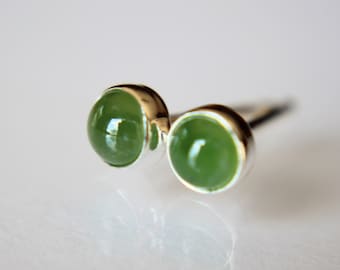 Jade Earrings, Gemstone Earrings, Sterling Earrings, Post Earrings, Green Jade Post Earrings, Small Earrings, Minimalist Earrings, Gift