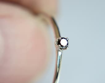 Diamond Ring, Genuine Diamond Ring, Black Diamond, Slim Ring, Minimalist Ring, Gift, Gemstone Ring, Tiny Diamond Ring, Diamond Ring, Gift