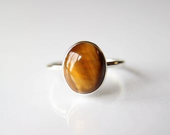 Großer ovaler Tigerauge Ring, ovaler Tigerauge Ring, natürlicher Edelstein Ring, Tigerauge, Tigerauge Schmuck, Edelstein Stapelring, echter Edelstein