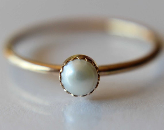 Pearl Ring, White Pearl Ring, 14kt Yellow Gold Pearl Ring, Freshwater Pearl Ring, Simple Pearl Ring, June Birthstone, Pearl Jewelry, Gift