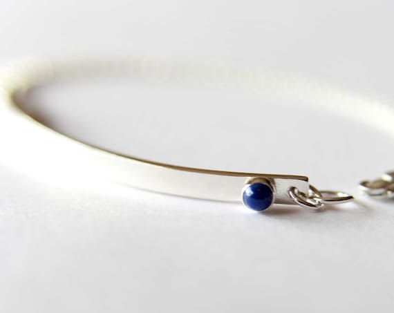 Skinny Nameplate Bracelet, Sterling Bar Bracelet, Personalized Bar Bracelet, Custom ID Bracelet, Lapis Lazuli Bracelet, Birthstone Bracelet