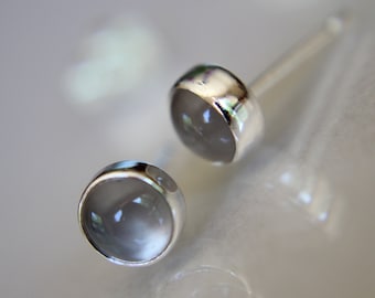 Moonstone Earrings, Stud Earrings, Silver Earrings, Gray Moonstone Earrings, Gemstone Earrings, 5mm Moonstone Earrings, Natural, Gift