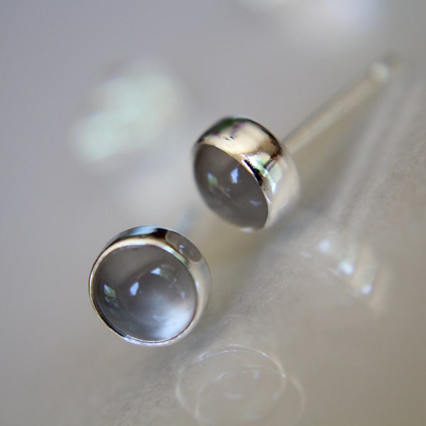 Moonstone Earrings, Stud Earrings, Silver Earrings, Gray Moonstone Earrings, Gemstone Earrings, 5mm Moonstone Earrings, Natural, Gift