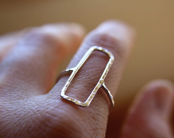 Rectangle Ring, Open Rectangle Ring, Long Modern Ring, Simple Open Ring, Rose Gold Ring, Open Rectangle Jewelry, Rectangle, Geometric Ring