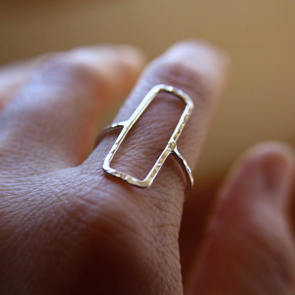 Rectangle Ring, Open Rectangle Ring, Long Modern Ring, Simple Open Ring, Rose Gold Ring, Open Rectangle Jewelry, Rectangle, Geometric Ring