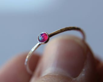 Slim Textured Opal Stacking Ring,Slim Ring,Stacking Gemstone Ring,Customizable Rings,Textured Rings,Whisper Gemstone Rings,Gift,Pink Opal