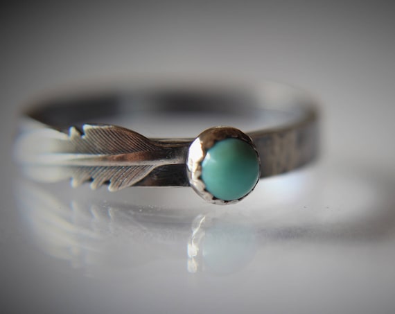 Turquoise Feather Ring, Feather Ring, Turquoise and Silver, Turquoise Ring, Sterling Silver Ring, Feather and Turquoise, Customizable, Gift