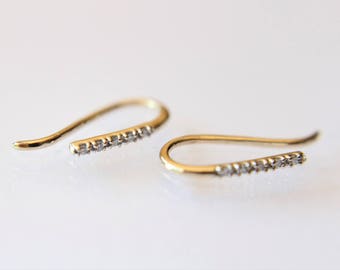 Diamond Line Earrings, Bar Earrings, Solid Gold Bar Earrings, Diamond Earrings, Line Earrings, Modern Chic, Dash Studs, Simple Bold Earring
