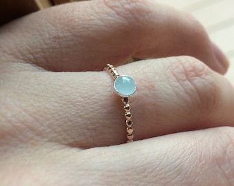 Gold Beaded Aquamarine Ring, Mixed Metal Stacking Ring, Unique Design, Beaded Ring, Gold and Silver Ring, Gemstone, Pale Blue Aquamarine