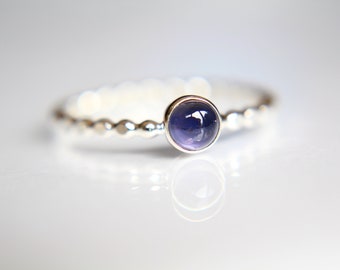 Beaded Iolite Stacking Ring, Iolite Ring, Natural Gemstone Ring, Violet, Iolite, Gemstone Stacking Ring, Genuine Gemstone, Iolite Stone,Gift