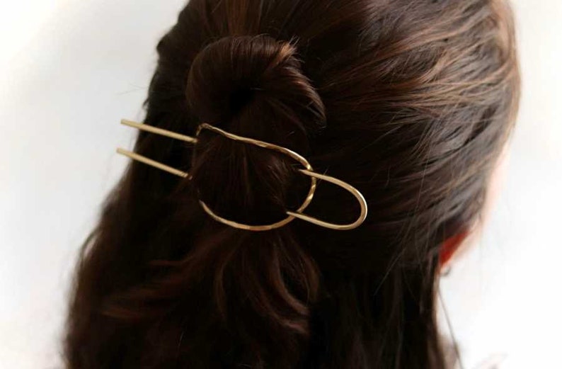 Gold Hair Slider Set, Simple Hair Stick, Bun Holder, Textured Hair Slider,Hair Pin,Simple Hair Pin,Minimalist Hair Fork Pin,Hair Accessories image 3