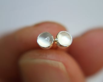White Moonstone Earrings, Gemstone Earrings, Sterling Earrings, Post Earrings, White Post Earrings, Small Earrings, Minimalist Earrings
