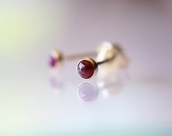 Tiny Ruby Earrings, Solid Gold Studs, 14kt Gold Stud Earrings, Ruby Studs, Gold Earrings, Birthstone Earrings, Gold Studs, Gemstone Earrings