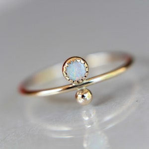Opal Stacking Ring, Slim Ring, Stacking Gemstone Ring, Opal Rings, Unique Rings, Wisper Gemstone Rings, Gift, White Opal, Genuine, Gift