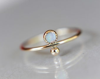 Opal Stacking Ring, Slim Ring, Stacking Gemstone Ring, Opal Rings, Unique Rings, Wisper Gemstone Rings, Gift, White Opal, Genuine, Gift