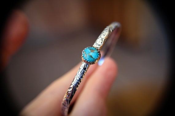 Turquoise Cuff Bracelet, Bohemian Turquoise Jewelry, Floral Pattern Cuff Bracelet, Copper Turquoise Gemstone Cuff, Copper and Turquoise