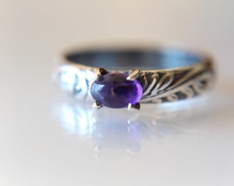 Amethyst Ring, Natural Amethyst Ring, Floral Amethyst Ring, Boho Ring, Stacking Ring, Floral Band, Purple Stone, Boho Ring, Natural, Gift