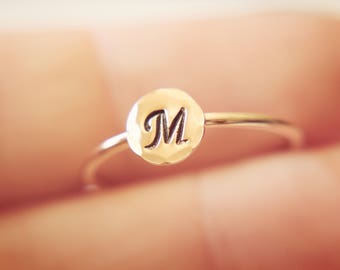 Rose Gold Initial Ring, Letter Ring, Alphabet Ring, Initial Stacking Ring, Number Ring, Personalized Ring, Pick Your Initial, Gift, Stacker
