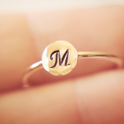 Rose Gold Initial Ring Letter Ring Alphabet Ring Initial Etsy