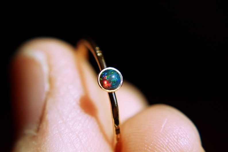 Textured Opal Stacking Ring, Slim Ring, Stacking Gemstone Ring, Opal Rings, Textured Rings, Wisper Gemstone Rings, Gift, Black Opal, Gift image 2