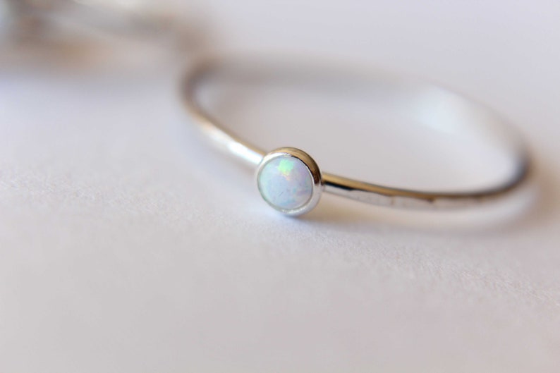 Textured Opal Stacking Ring, Slim Ring, Stacking Gemstone Ring, Opal Rings, Textured Rings, Whisper Gemstone Rings, Gift, White Opal, Gift image 5