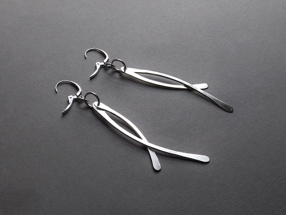 Long Bar Earrings, Contemporary Earrings, Simple Fringe Earrings,Hammered Earrings,Minimalist Earrings,Boho Earrings,Fringe Earrings
