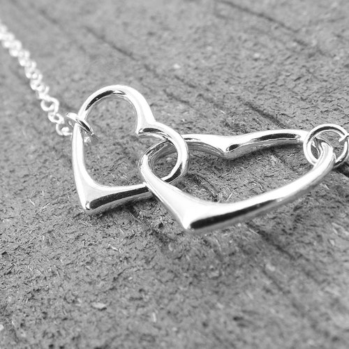 Double Heart I Love You 925 Sterling Silver Necklace Silver | Etsy