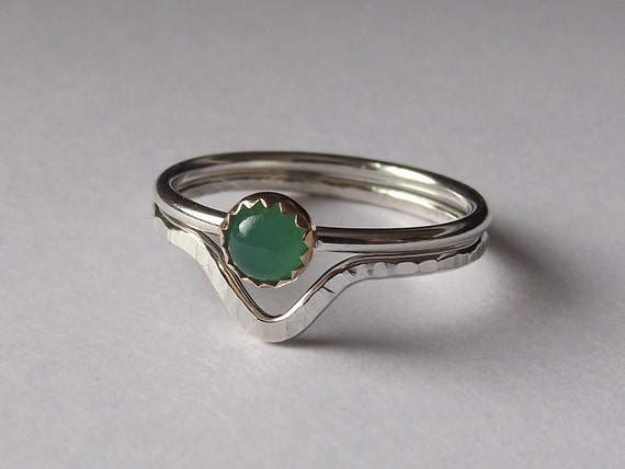 Chrysoprase Ring Set Modern Boho Rings Minimalist Rings - Etsy