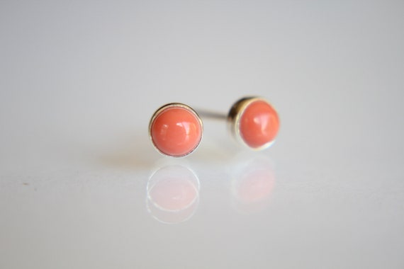 Coral Earrings, Coral Gemstone Earrings, Sterling Earrings, Post Earrings, Coral Post Earrings, Small Earrings, Minimalist Earrings, Gift