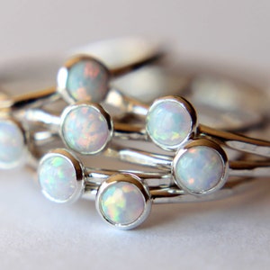 Textured Opal Stacking Ring, Slim Ring, Stacking Gemstone Ring, Opal Rings, Textured Rings, Whisper Gemstone Rings, Gift, White Opal, Gift image 4