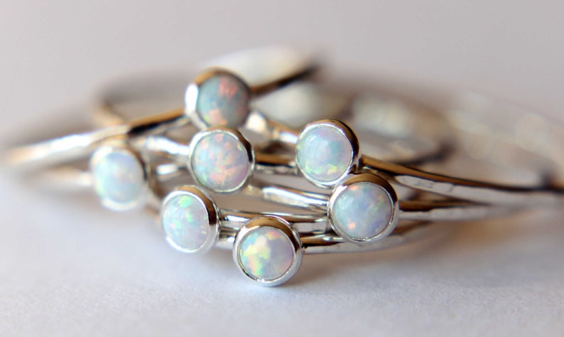 Textured Opal Stacking Ring, Slim Ring, Stacking Gemstone Ring, Opal Rings, Textured Rings, Whisper Gemstone Rings, Gift, White Opal, Gift image 4