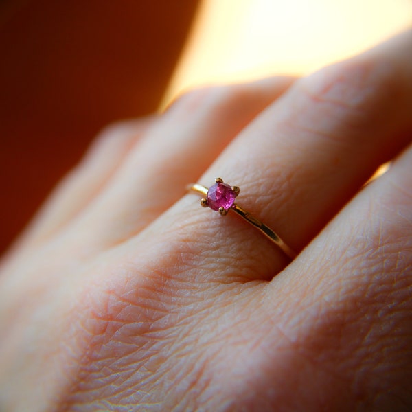 Rose Cut Tourmaline Ring, Pink Tourmaline Ring, Natural Gemstone Ring, Romantic Ring, Valentines, Gold Stacking Ring, Textured, Gift